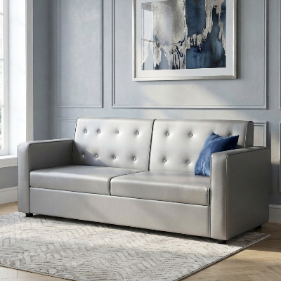 Picture of NF Tufted Button Design Grey Artificial  Leatherette Sofa Set, 3 Seater Sofa, 2 Seater Sofa, 1 Seater Sofa for drawing rooms, office executive rooms, waiting areas, or study rooms.