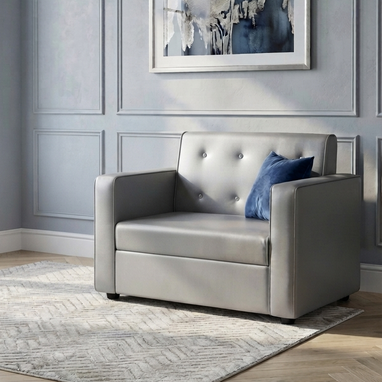 Picture of NF Tufted Button Design Grey Artificial  Leatherette Sofa Set, 3 Seater Sofa, 2 Seater Sofa, 1 Seater Sofa for drawing rooms, office executive rooms, waiting areas, or study rooms.
