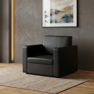 Picture of NF Mash BLACK Premium Artificial Leather Setaer Sofa / Couch Office & Home Sofa Set, , Leather 3 Seater Sofa, Leatherette 2 Seater Sofa - Durable & Easy to Clean, PU Leather 1 Seater Sofa for Living Room and Office Use