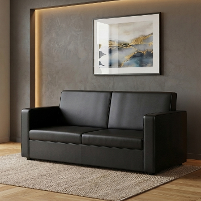 Picture of NF Mash BLACK Premium Artificial Leather Setaer Sofa / Couch Office & Home Sofa Set, , Leather 3 Seater Sofa, Leatherette 2 Seater Sofa - Durable & Easy to Clean, PU Leather 1 Seater Sofa for Living Room and Office Use