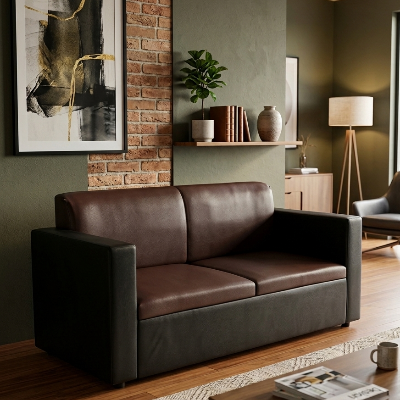 Picture of NF Black & Chocolate Premium Artificial Leather 3, 2, 1 Sofa / Couch Office & Home Sofa Set, , Leather 3 Seater Sofa, Leatherette 2 Seater Sofa - Durable & Easy to Clean, PU Leather 1 Seater Sofa for Living Room and Office Use