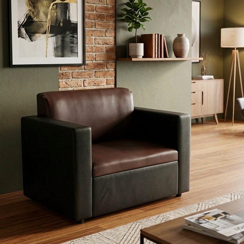 Picture of NF Black & Chocolate Premium Artificial Leather 3, 2, 1 Sofa / Couch Office & Home Sofa Set, , Leather 3 Seater Sofa, Leatherette 2 Seater Sofa - Durable & Easy to Clean, PU Leather 1 Seater Sofa for Living Room and Office Use