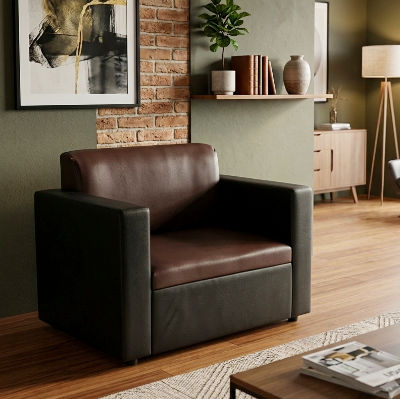 Picture of NF Black & Chocolate Premium Artificial Leather 3, 2, 1 Sofa / Couch Office & Home Sofa Set, , Leather 3 Seater Sofa, Leatherette 2 Seater Sofa - Durable & Easy to Clean, PU Leather 1 Seater Sofa for Living Room and Office Use