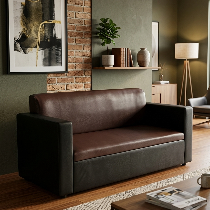 Picture of NF Black & Chocolate Premium Artificial Leather 3, 2, 1 Sofa / Couch Office & Home Sofa Set, , Leather 3 Seater Sofa, Leatherette 2 Seater Sofa - Durable & Easy to Clean, PU Leather 1 Seater Sofa for Living Room and Office Use