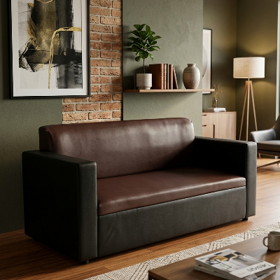 Picture of NF Black & Chocolate Premium Artificial Leather 3, 2, 1 Sofa / Couch Office & Home Sofa Set, , Leather 3 Seater Sofa, Leatherette 2 Seater Sofa - Durable & Easy to Clean, PU Leather 1 Seater Sofa for Living Room and Office Use