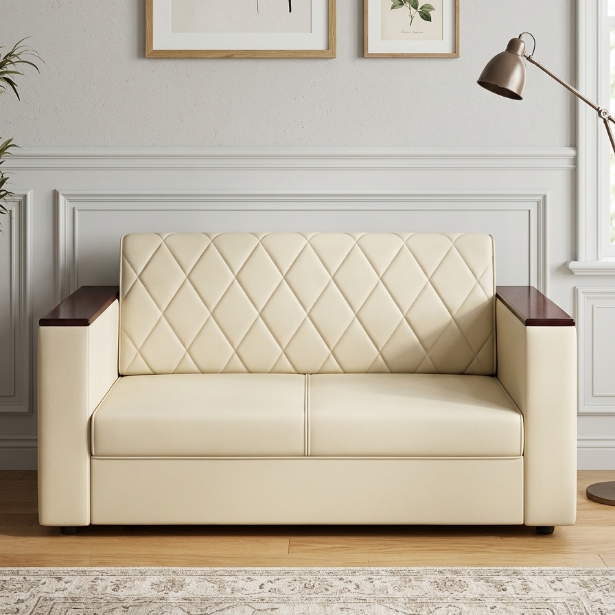 Picture of NF Brown Chap Premium Cream Artificial Leather 3, 2,1 Sofa / Couch Office & Home Sofa Set, , Leather 3 Seater Sofa, Leatherette 2 Seater Sofa - Durable & Easy to Clean, PU Leather 1 Seater Sofa for Living Room and Office Use