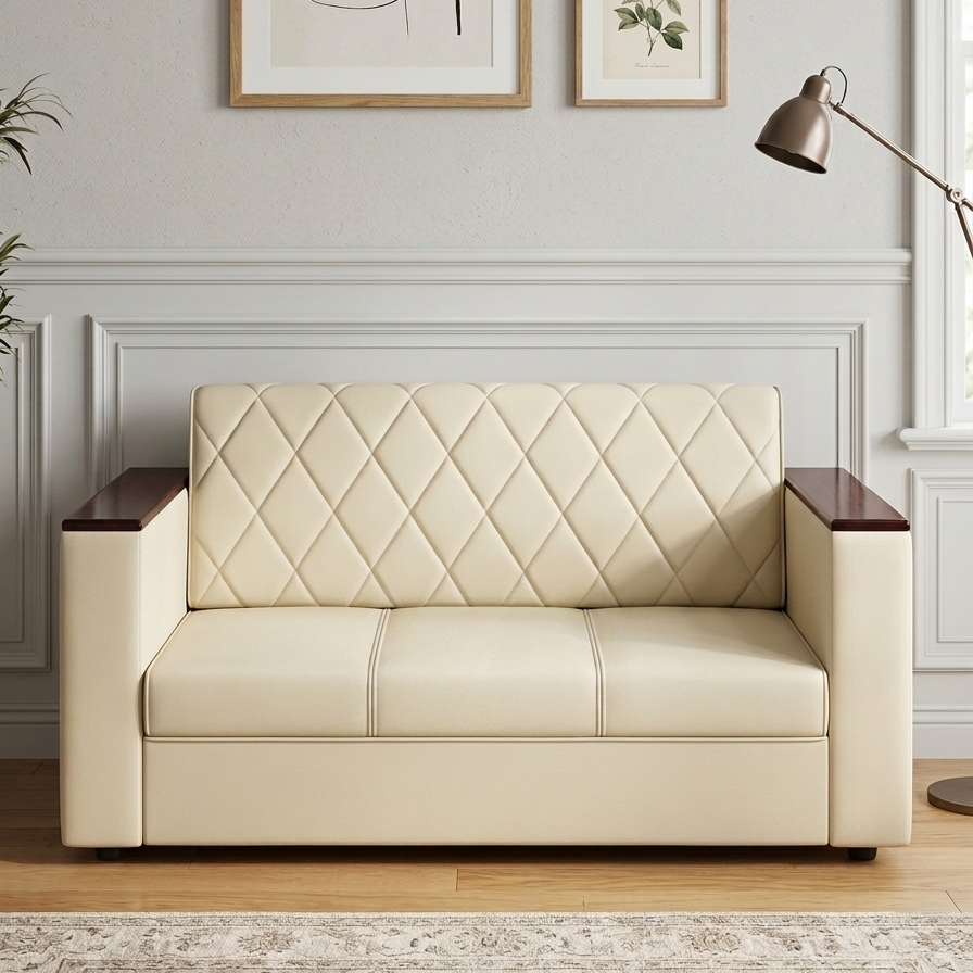 Picture of NF Brown Chap Premium Cream Artificial Leather 3, 2,1 Sofa / Couch Office & Home Sofa Set, , Leather 3 Seater Sofa, Leatherette 2 Seater Sofa - Durable & Easy to Clean, PU Leather 1 Seater Sofa for Living Room and Office Use