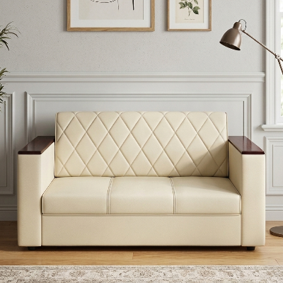 Picture of NF Brown Chap Premium Cream Artificial Leather 3, 2,1 Sofa / Couch Office & Home Sofa Set, , Leather 3 Seater Sofa, Leatherette 2 Seater Sofa - Durable & Easy to Clean, PU Leather 1 Seater Sofa for Living Room and Office Use