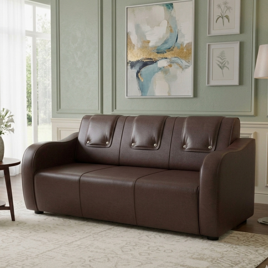 Picture of NF Dark Chocolate Brown Premium Artificial Leather 3, 2, 1 Sofa / Couch Office & Home Sofa Set, , Leather 3 Seater Sofa, Leatherette 2 Seater Sofa - Durable & Easy to Clean, PU Leather 1 Seater Sofa for Living Room and Office Use