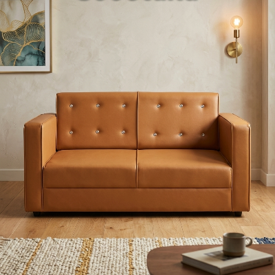 Picture of NF Camel Brown Premium Artificial Leather 3, 2, 1 Sofa / Couch With Crystal Diamond Tufting Office & Home Sofa Set, , Leather 3 Seater Sofa, Leatherette 2 Seater Sofa - Durable & Easy to Clean, PU Leather 1 Seater Sofa for Living Room and Office Use