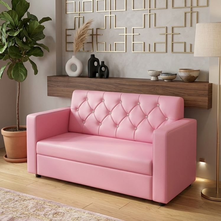 Picture of NFLuxury Diamond Tufted Pink Artificial Leather Sofa Chair for Home, Beauty Parlour & Office - Waiting Room, Living Room 3 Seater Sofa, 2 Seater Sofa, 1 Seater Sofa.