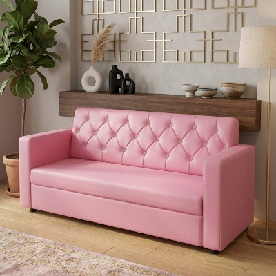 Picture of NFLuxury Diamond Tufted Pink Artificial Leather Sofa Chair for Home, Beauty Parlour & Office - Waiting Room, Living Room 3 Seater Sofa, 2 Seater Sofa, 1 Seater Sofa.