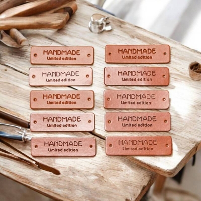 Picture of Premium Faux Leather Sew-On Labels (10 Pack) - Handmade Limited Edition-Sand Brown