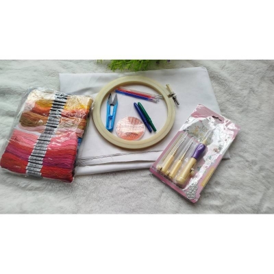 Picture of Beginner’s Embroidery Combo Kit – 1 Yard Twill Cotton Fabric Included-White