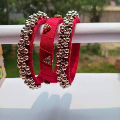 Picture of Handmade Kundan Bangle Set 3 pcs-28 cm-Red