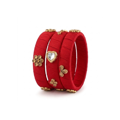 Picture of Handmade Kundan Bangle Set 3 pcs-30 cm-Red