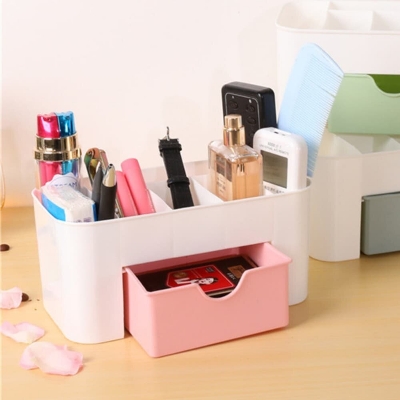 Picture of Makeup Case Women's Storage Organizer Cosmetic Holder Container Box with Drawer(1pcs mix color) - Silver