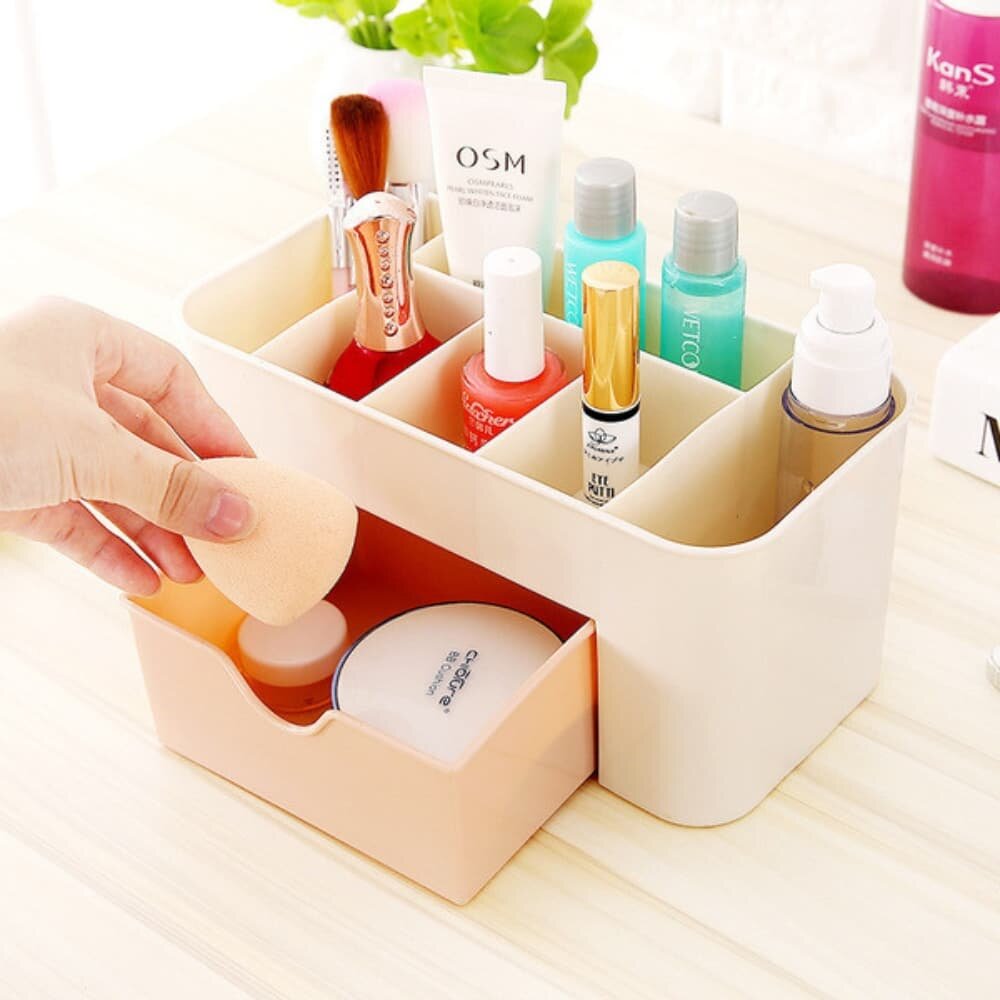 Picture of Makeup Case Women's Storage Organizer Cosmetic Holder Container Box with Drawer(1pcs mix color) - Silver