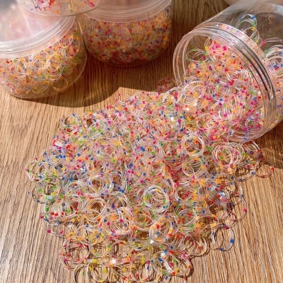 Picture of Super elastic disposable rubber band for girls to tie their hair without damaging the hair Small children's hair rope baby colored rubber band - Multicolor