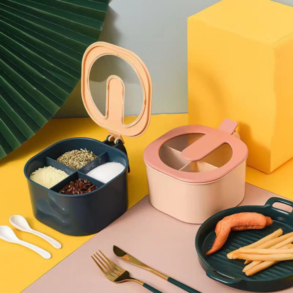 Picture of Ceramic 4 in 1 Condiment Jars & Spice Storage Set with Spoons - Multicolor
