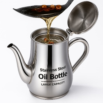 Picture of Stainless Steel Oil Bottle – Large Capacity Oil, Soy Sauce, Vinegar & Coffee Storage Container - Multicolor