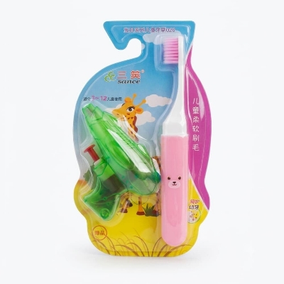 Picture of China Kids Folding Toothbrush & Water Gun Set: Soft Gum Protection for 3-12 Years Pink 1Pcs - Pink