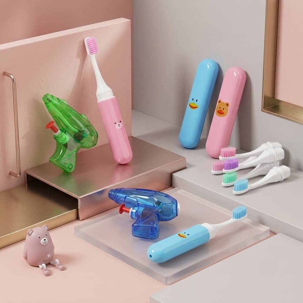 Picture of China Kids Folding Toothbrush & Water Gun Set: Soft Gum Protection for 3-12 Years Pink 1Pcs - Pink