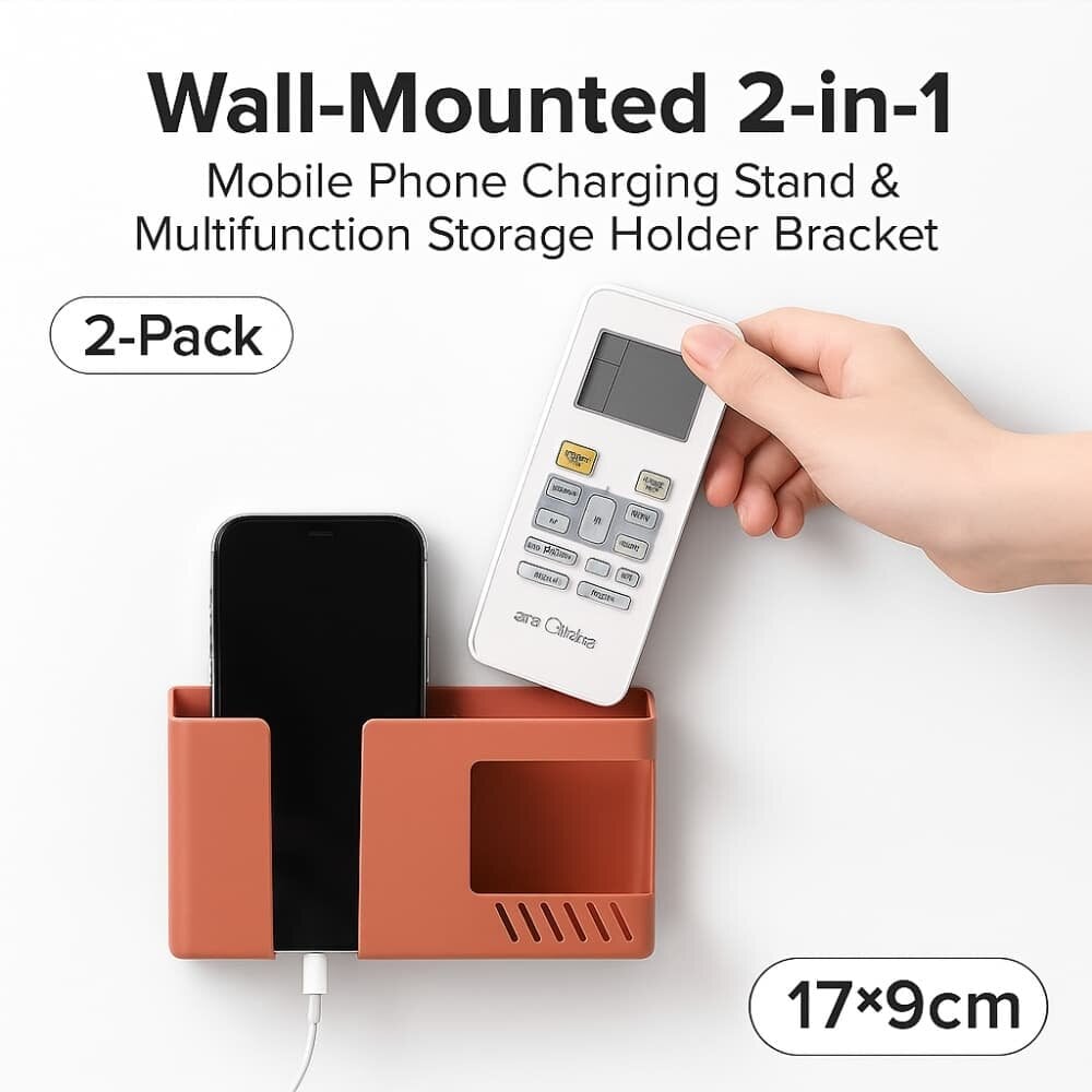 Picture of Wall-Mounted 2-in-1 Mobile Phone Charging Stand & Multifunction Storage Holder Bracket – Space-Saving Organizer for Home & Office 1pcs - Multicolor