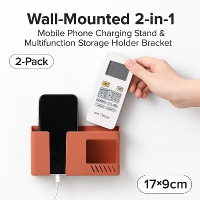 Picture of Wall-Mounted 2-in-1 Mobile Phone Charging Stand & Multifunction Storage Holder Bracket – Space-Saving Organizer for Home & Office 1pcs - Multicolor