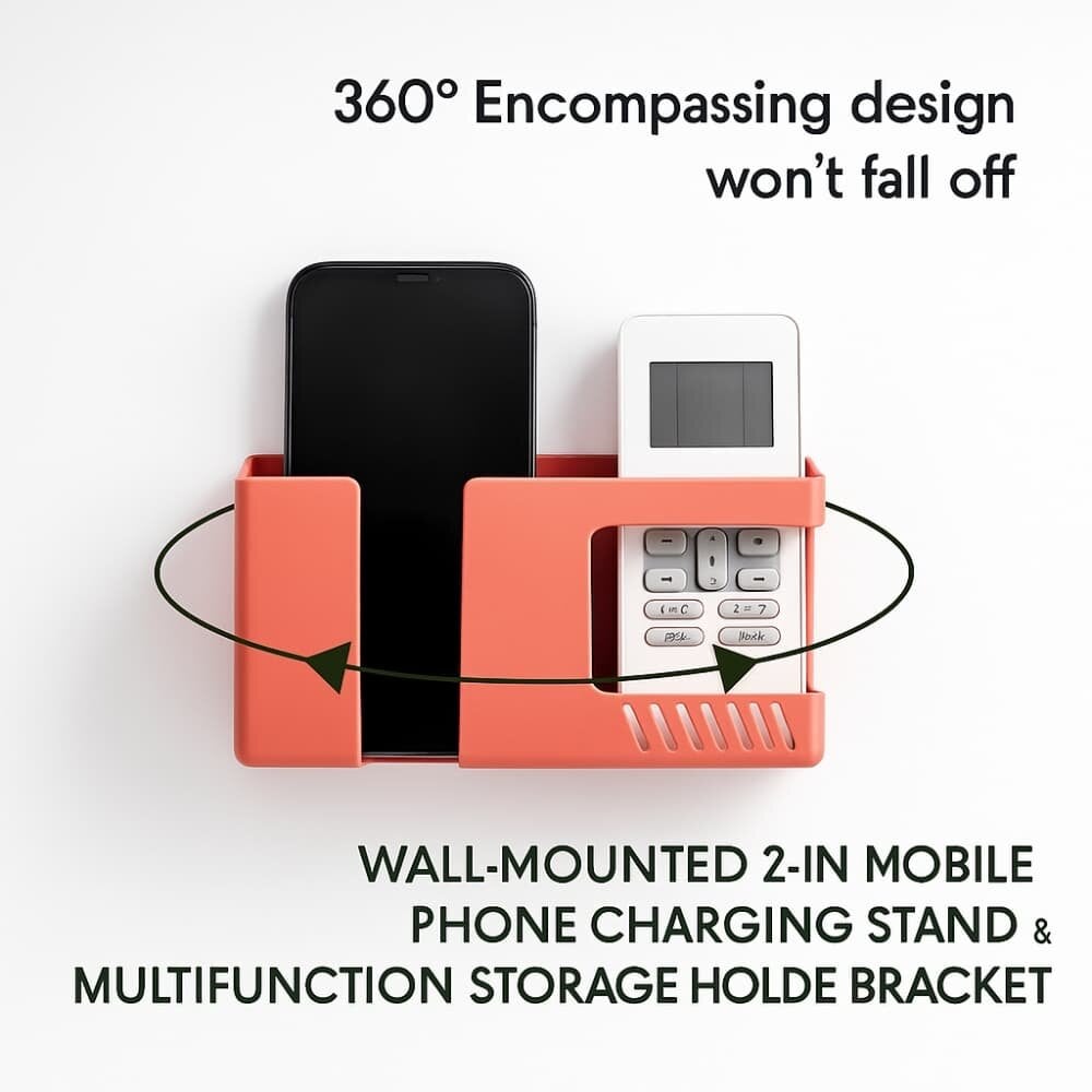 Picture of Wall-Mounted 2-in-1 Mobile Phone Charging Stand & Multifunction Storage Holder Bracket – Space-Saving Organizer for Home & Office 1pcs - Multicolor