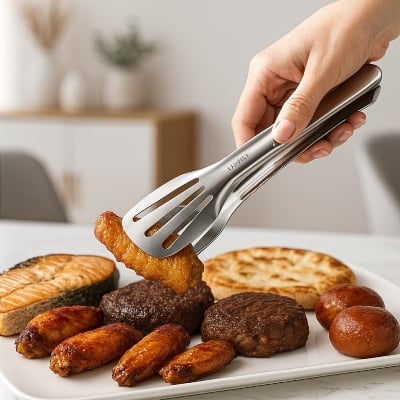 Picture of Stainless Steel Food Serving Tong 30cm – Large Size Turner & Roti Chimta | Durable Kitchen Tongs for Cooking & Serving