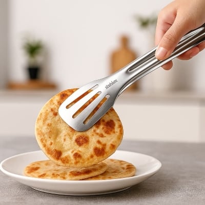 Picture of Stainless Steel Food Serving Tong 30cm – Large Size Turner & Roti Chimta | Durable Kitchen Tongs for Cooking & Serving