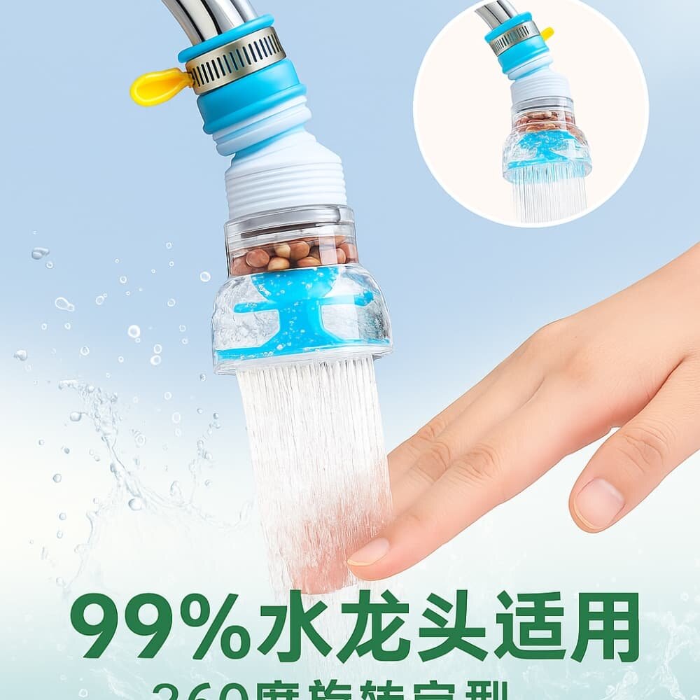 Picture of 360° Rotating Kitchen Faucet Tap with Activated Carbon Water Filter & Sprayer - Multicolor