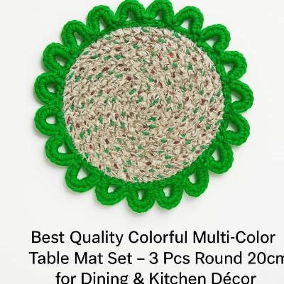 Picture of Best Quality Colorful Multi-Color Table Mat Set – 3 Pcs Round 20cm for Dining & Kitchen Déco - Multicolor
