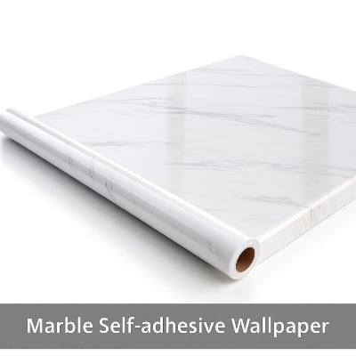 Picture of Elegant Marble Pattern Self-Adhesive PVC Wall Sticker for Kitchen Cabinets and Home Decor - Waterproof, White - (5 Meter)