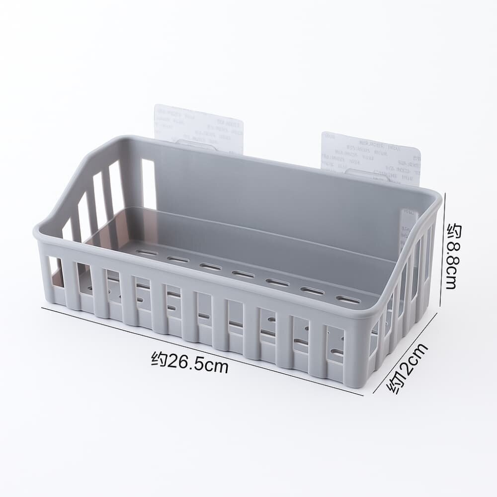 Picture of Wall Mounted Bathroom & Kitchen Storage Rack – Punch Free Shelf Organizer Basket - Multicolor