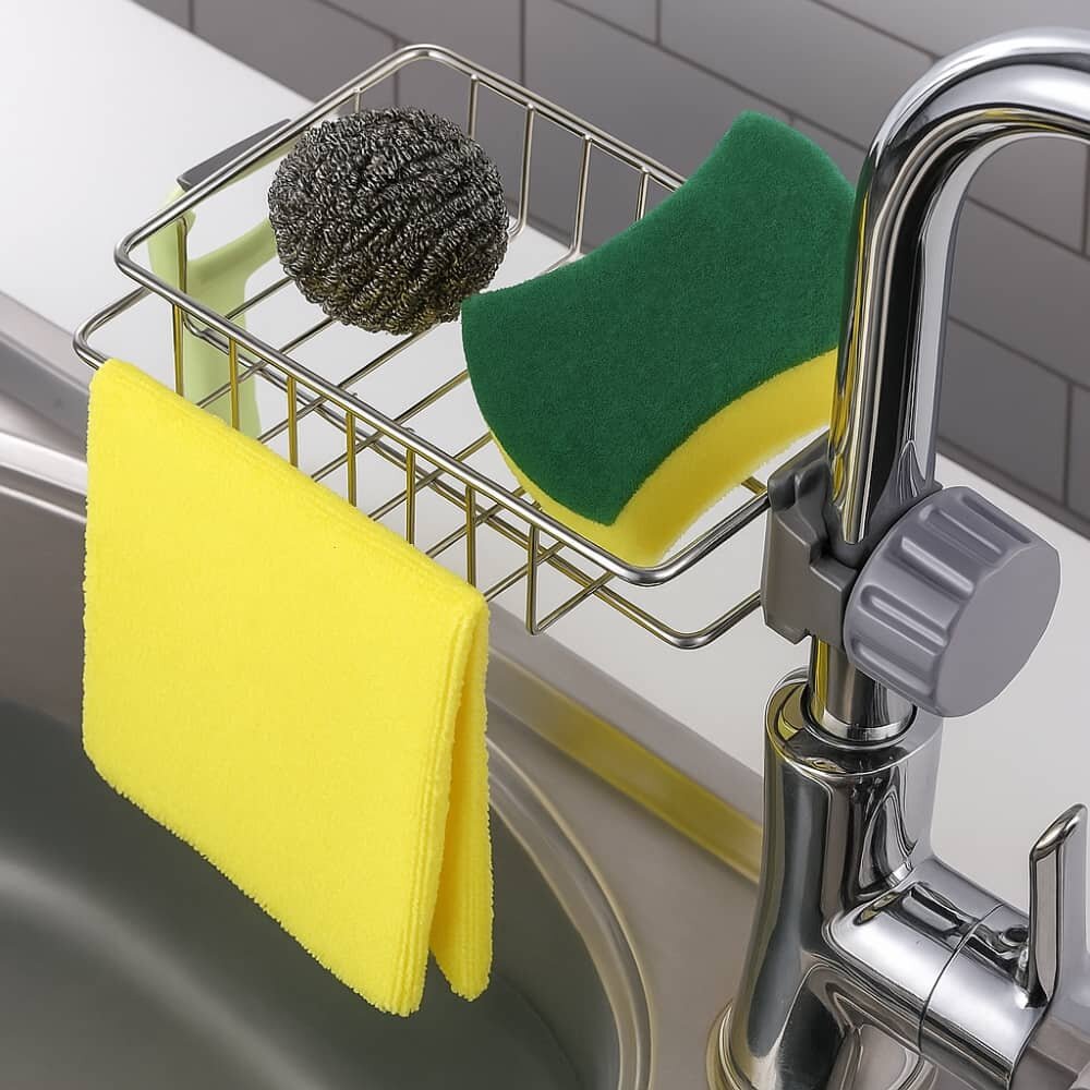 Picture of Stainless Steel Faucet Sink Rack – Punch-Free Kitchen & Bathroom Storage Organizer - Multicolor