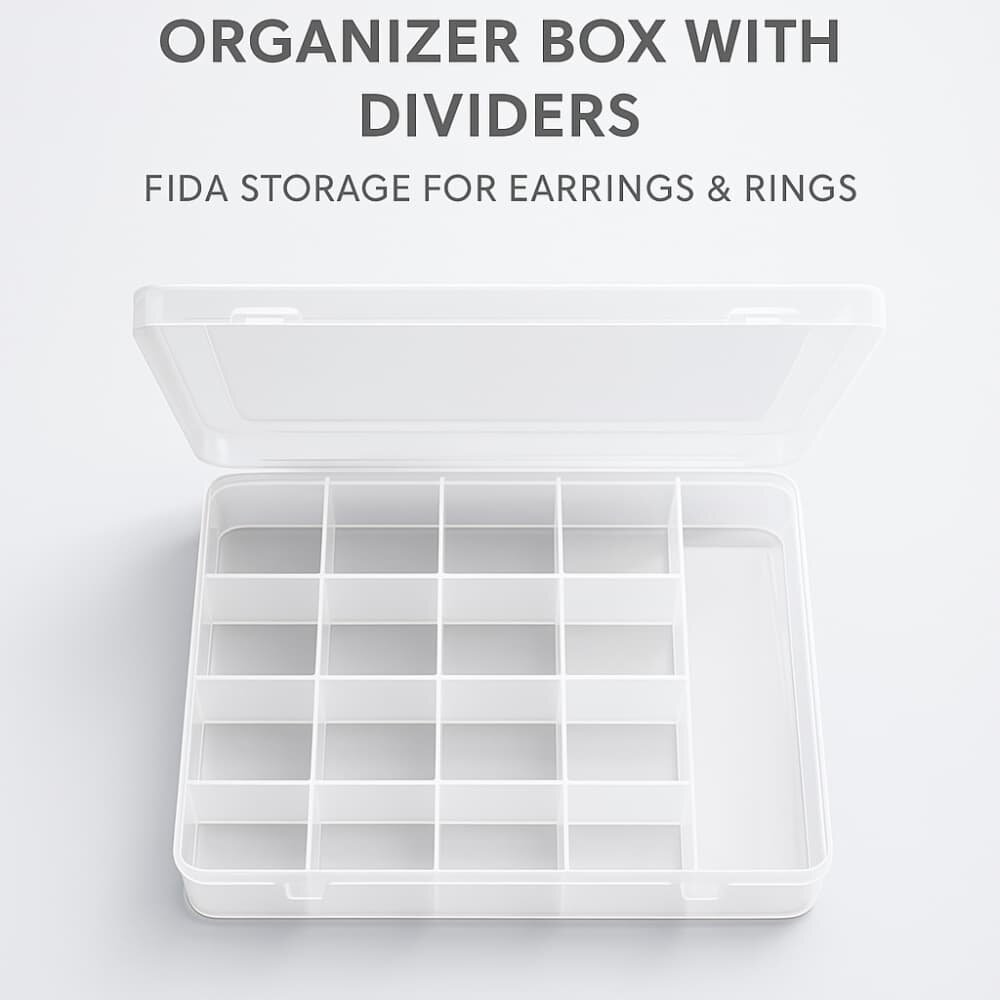Picture of Clear Plastic Jewelry Organizer Box with Dividers – Fida Storage for Earrings & Rings - Multicolor
