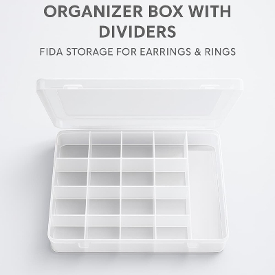 Picture of Clear Plastic Jewelry Organizer Box with Dividers – Fida Storage for Earrings & Rings - Multicolor