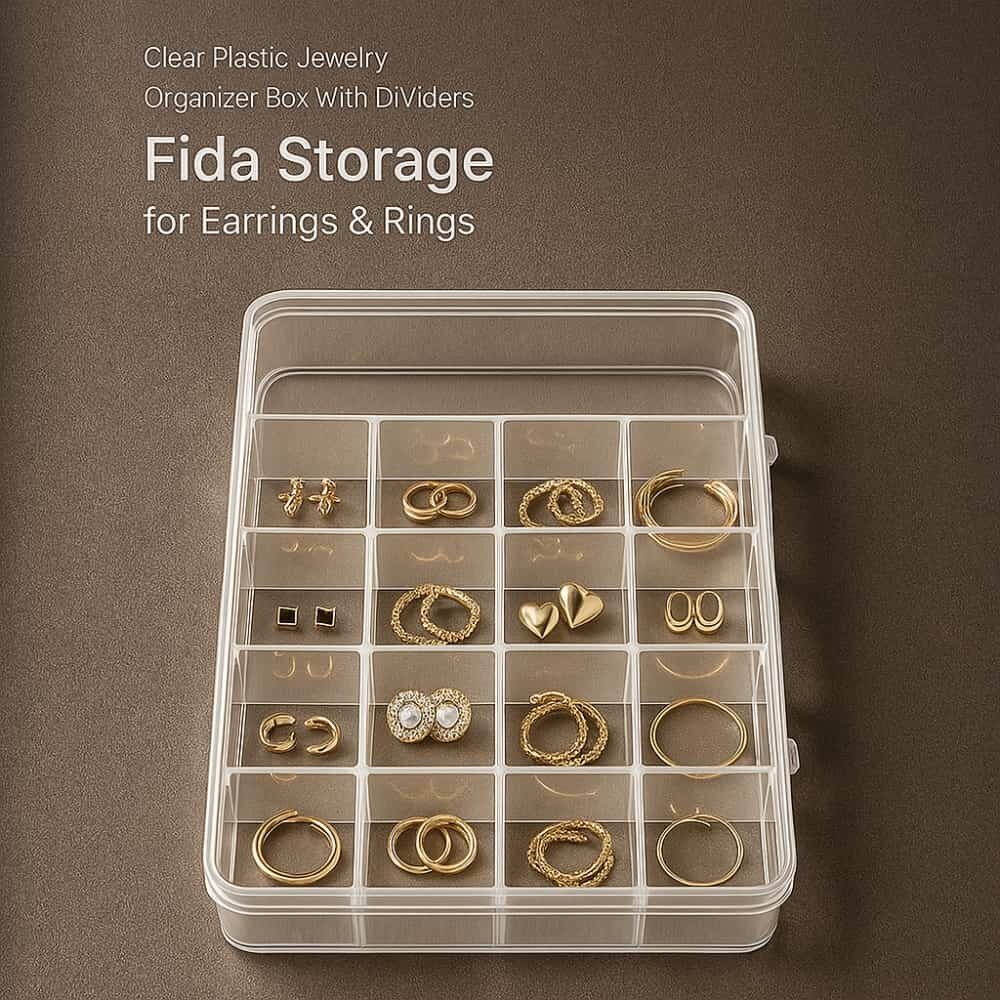 Picture of Clear Plastic Jewelry Organizer Box with Dividers – Fida Storage for Earrings & Rings - Multicolor