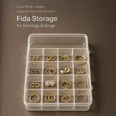 Picture of Clear Plastic Jewelry Organizer Box with Dividers – Fida Storage for Earrings & Rings - Multicolor