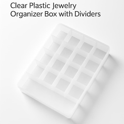 Picture of Clear Plastic Jewelry Organizer Box with Dividers – Fida Storage for Earrings & Rings - Multicolor