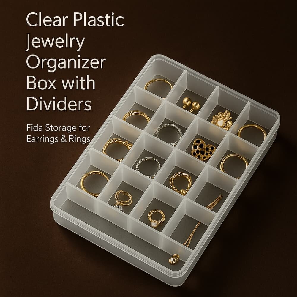 Picture of Clear Plastic Jewelry Organizer Box with Dividers – Fida Storage for Earrings & Rings - Multicolor
