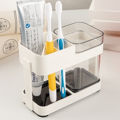 Picture of Toothbrush Box Holder with 1 Cup – Removable Bathroom Storage Organizer for Toilet & Sink - Multicolor