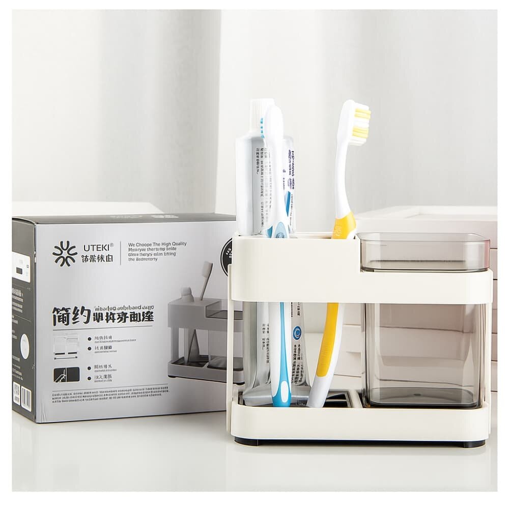 Picture of Toothbrush Box Holder with 1 Cup – Removable Bathroom Storage Organizer for Toilet & Sink - Multicolor