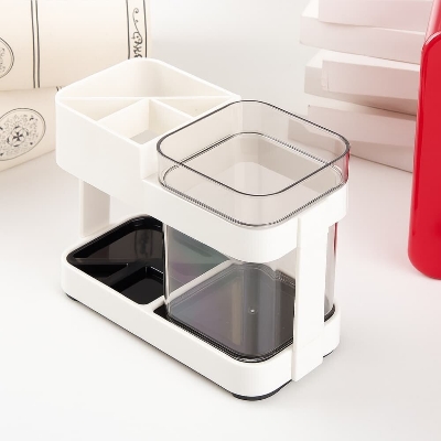 Picture of Toothbrush Box Holder with 1 Cup – Removable Bathroom Storage Organizer for Toilet & Sink - Multicolor