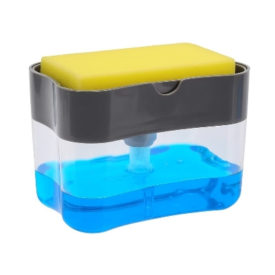 Picture of 2-in-1 Liquid Soap Dispenser with Sponge Holder – Creative Pump Caddy for Kitchen Cleaning - Multicolor