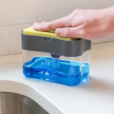 Picture of 2-in-1 Liquid Soap Dispenser with Sponge Holder – Creative Pump Caddy for Kitchen Cleaning - Multicolor