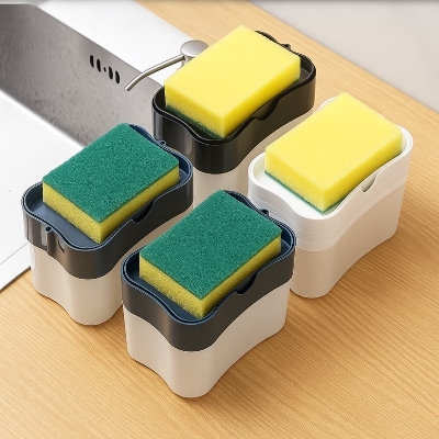 Picture of 2-in-1 Liquid Soap Dispenser with Sponge Holder – Creative Pump Caddy for Kitchen Cleaning - Multicolor