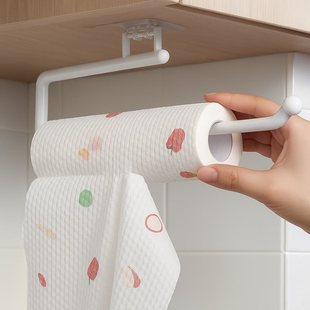 Picture of Punch-Free Kitchen Tissue & Paper Roll Holder – Cabinet Storage Rack Organizer - Multicolor